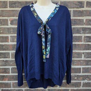 J. Crew Navy Blue X Abigail Borg Blue Merino Wool Tie-Neck Sweater Size M
